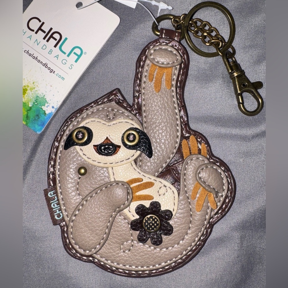 Chala Handbags Sloth Vegan Leather Zip Coin Purse Keychain NWT